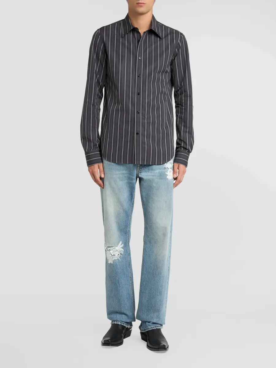 Alexander McQueen Men's Striped Cotton Button-Front Shirt | Thumbnail 2