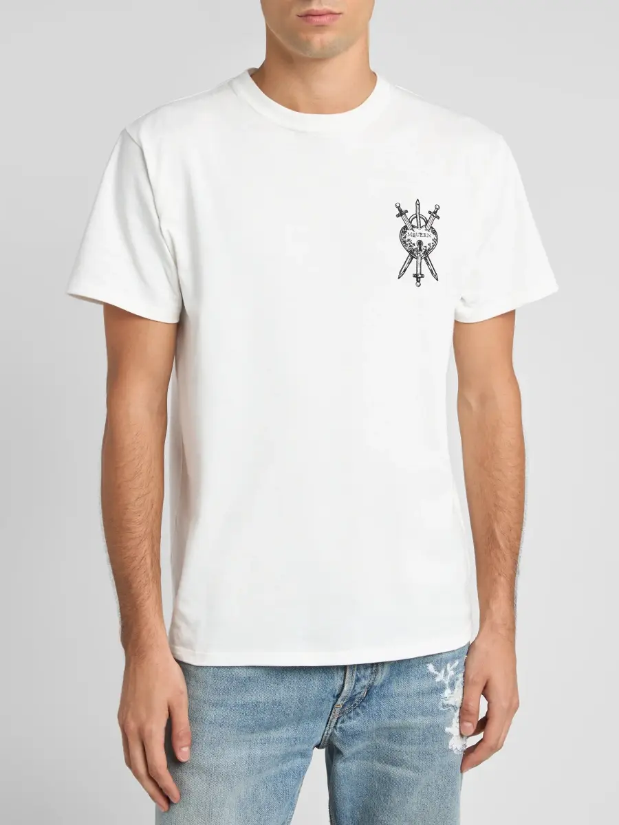 Alexander McQueen Men's Logo-Embroidered Cotton T-Shirt | Thumbnail 4 Alexander McQueen Men's Logo-Embroidered Cotton T-Shirt | Thumbnail 4