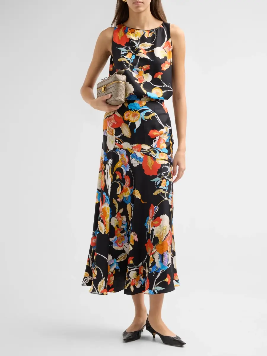 Adam Lippes Women's Tess Floral Silk Twill Midi Skirt | Thumbnail 2 Adam Lippes Women's Tess Floral Silk Twill Midi Skirt | Thumbnail 2