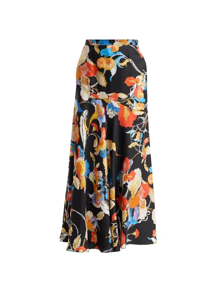 Women's Tess Floral Silk Twill Midi Skirt