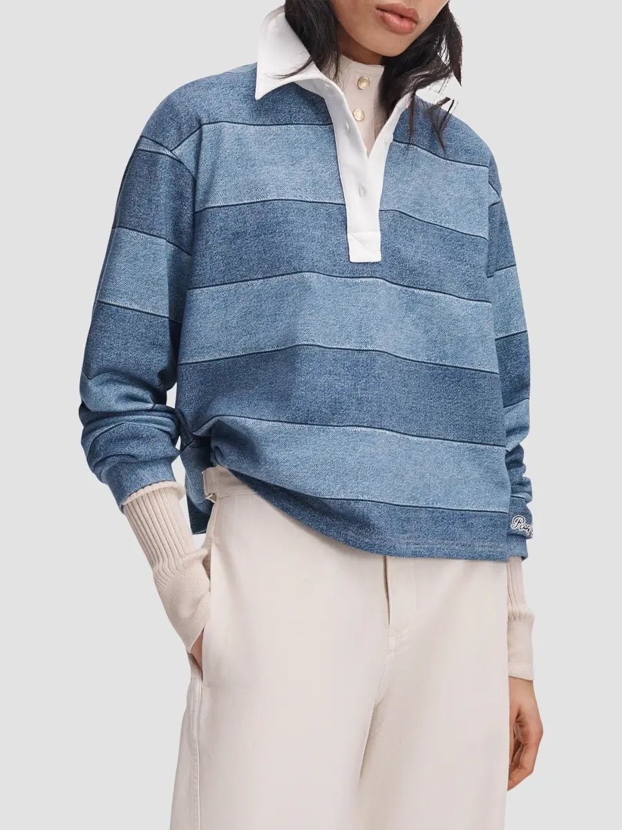 rag & bone Women's rb Miramar Striped Cotton Terry Rugby Polo Shirt | Thumbnail 2 rag & bone Women's rb Miramar Striped Cotton Terry Rugby Polo Shirt | Thumbnail 2