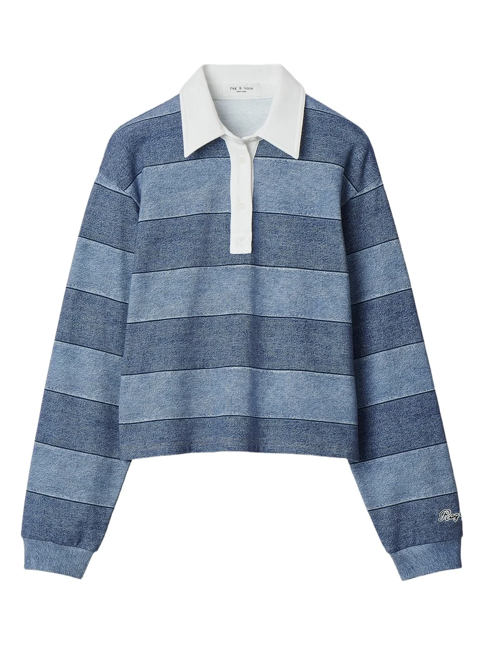 rag & bone Women's rb Miramar Striped Cotton Terry Rugby Polo Shirt