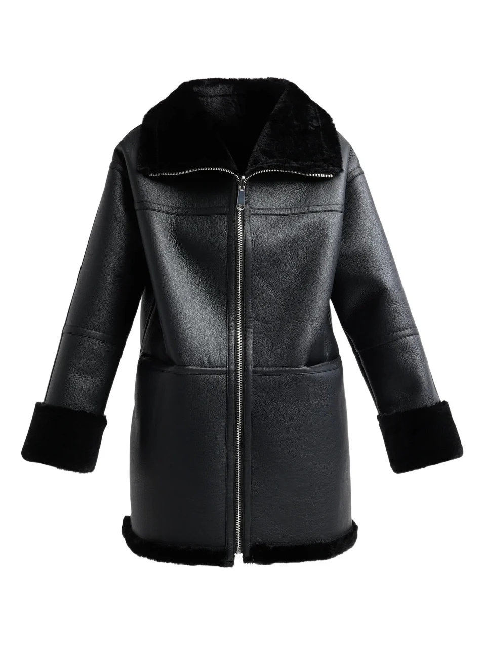 Women's Reversible Faux-Leather & -Shearling Coat - Black Women's Reversible Faux-Leather & -Shearling Coat - Black