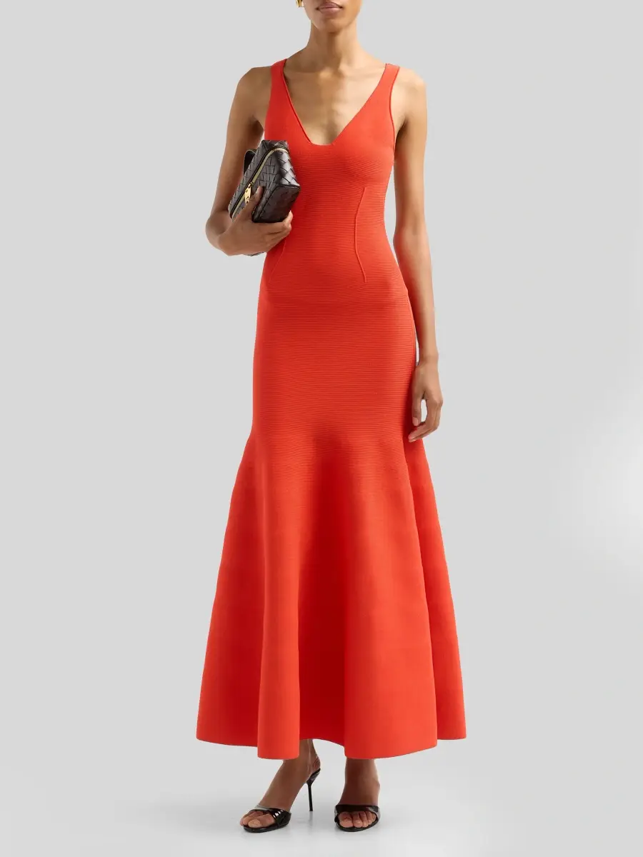 Brandon Maxwell Women's The Tatum V-Neck Midi Dress | Thumbnail 2 Brandon Maxwell Women's The Tatum V-Neck Midi Dress | Thumbnail 2