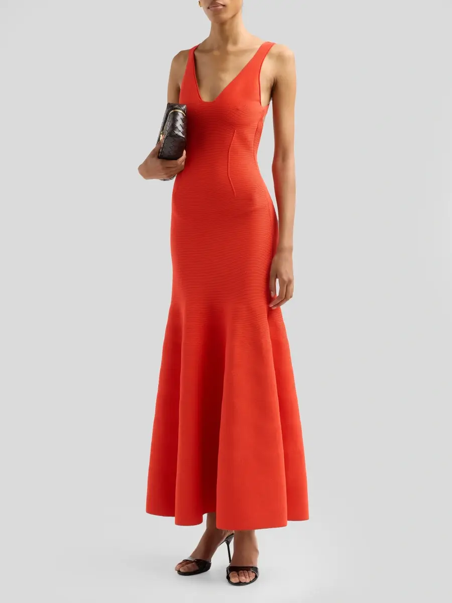 Brandon Maxwell Women's The Tatum V-Neck Midi Dress | Thumbnail 4 Brandon Maxwell Women's The Tatum V-Neck Midi Dress | Thumbnail 4