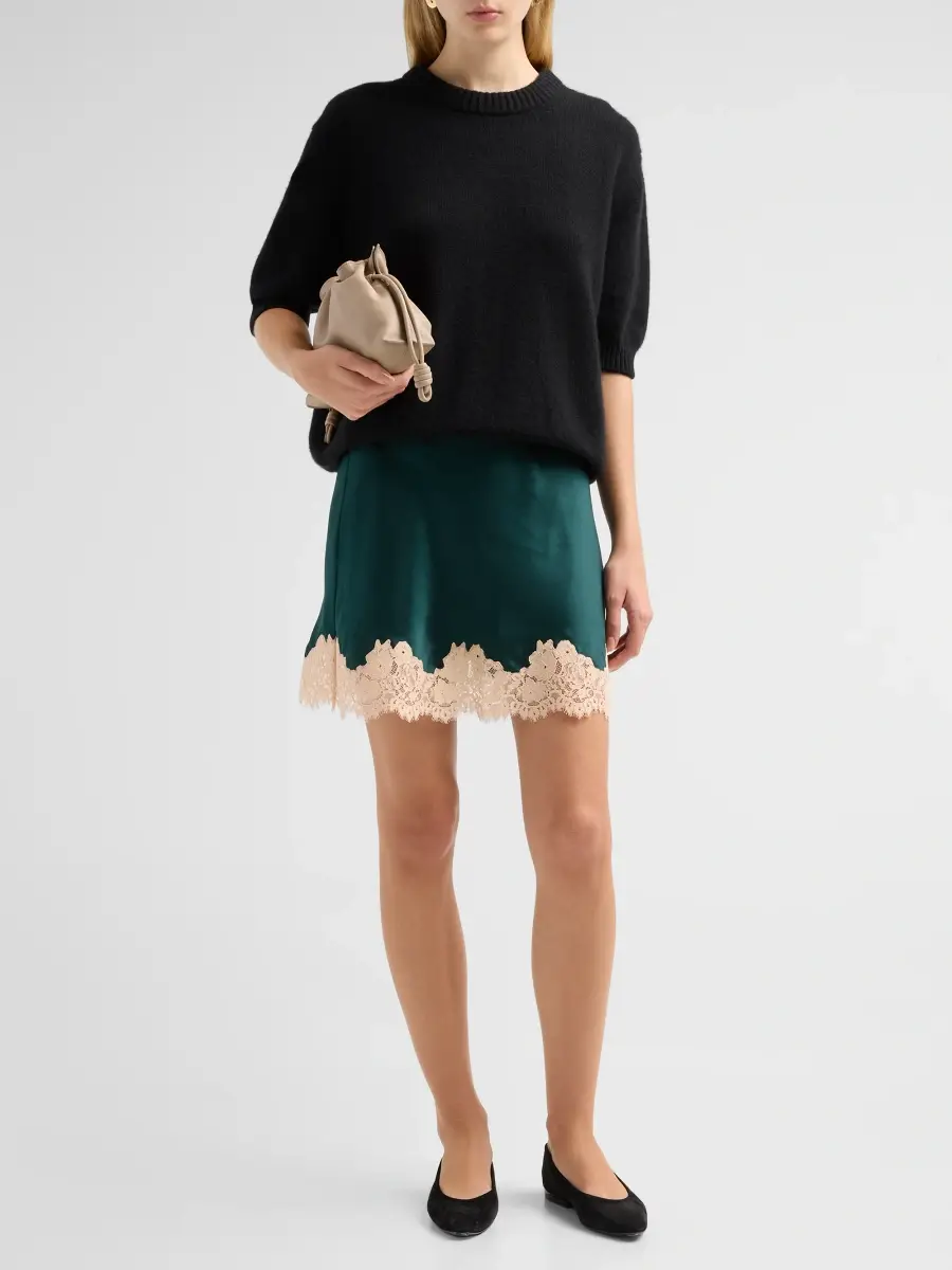 DÔEN Women's Giulietta Lace-Trim Silk Miniskirt | Thumbnail 2 DÔEN Women's Giulietta Lace-Trim Silk Miniskirt | Thumbnail 2