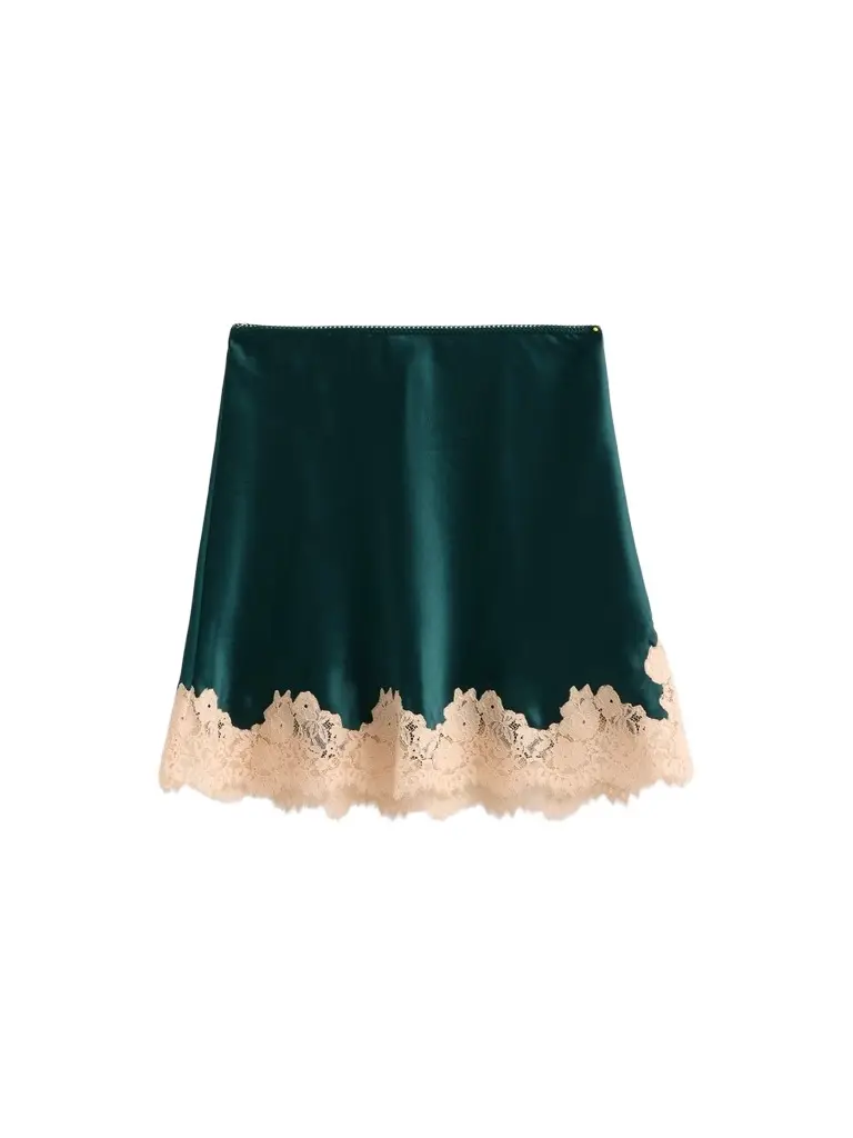 DÔEN Women's Giulietta Lace-Trim Silk Miniskirt