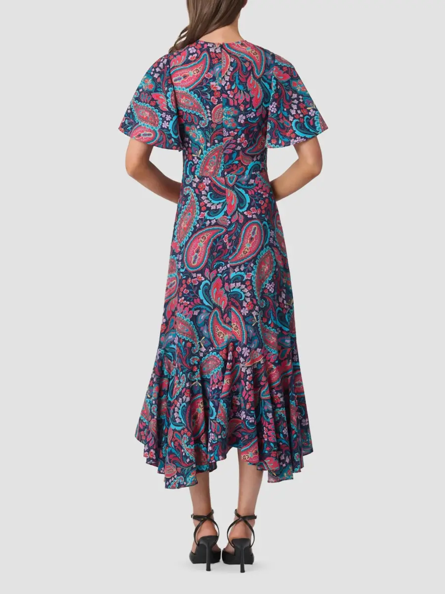 Shoshanna Women's Mallie Paisley Fluted-Hem Midi Dress | Thumbnail 3 Shoshanna Women's Mallie Paisley Fluted-Hem Midi Dress | Thumbnail 3