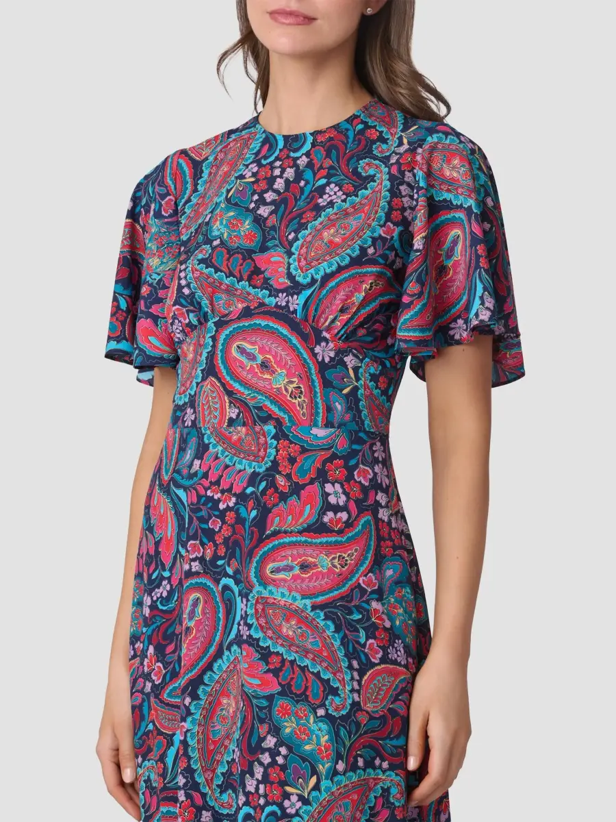 Shoshanna Women's Mallie Paisley Fluted-Hem Midi Dress | Thumbnail 4 Shoshanna Women's Mallie Paisley Fluted-Hem Midi Dress | Thumbnail 4