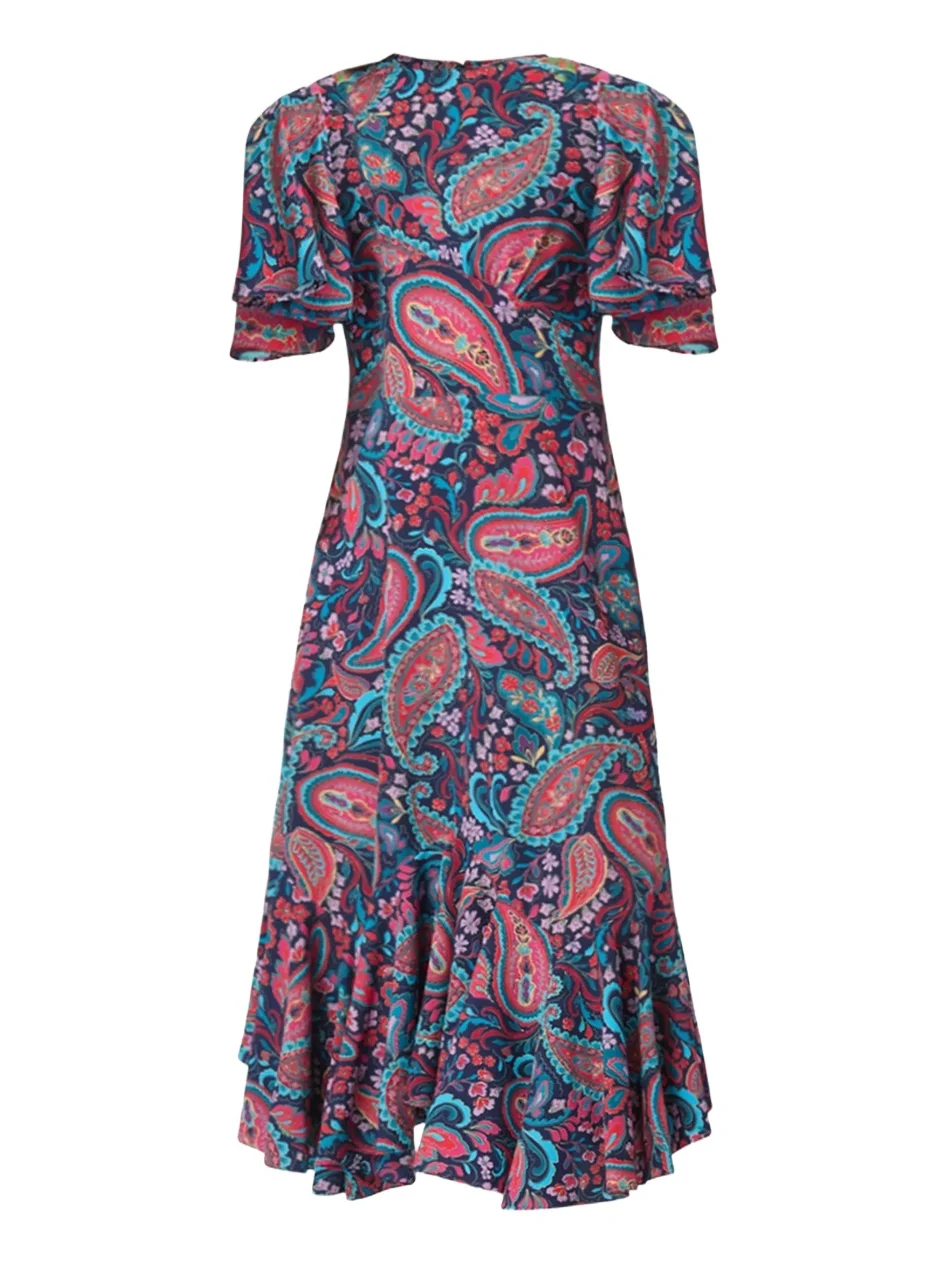 Women's Mallie Paisley Fluted-Hem Midi Dress Women's Mallie Paisley Fluted-Hem Midi Dress