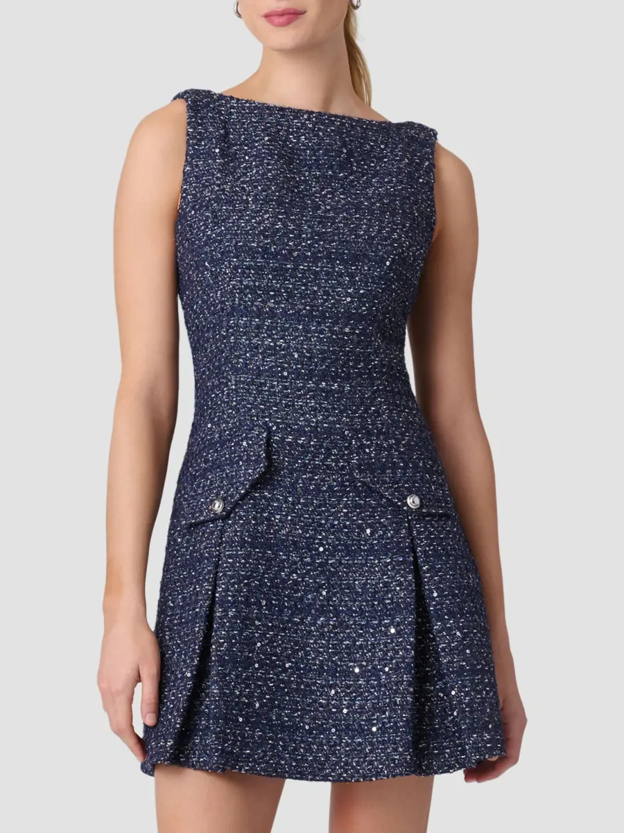 Shoshanna Women's Bradford Metallic Tweed Mini Dress | Thumbnail 2