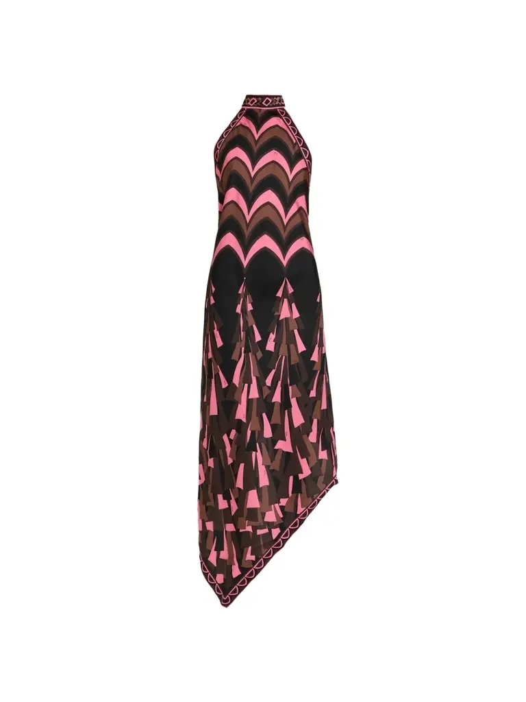 Women's Printed Silk Twill Halter Maxi Dress