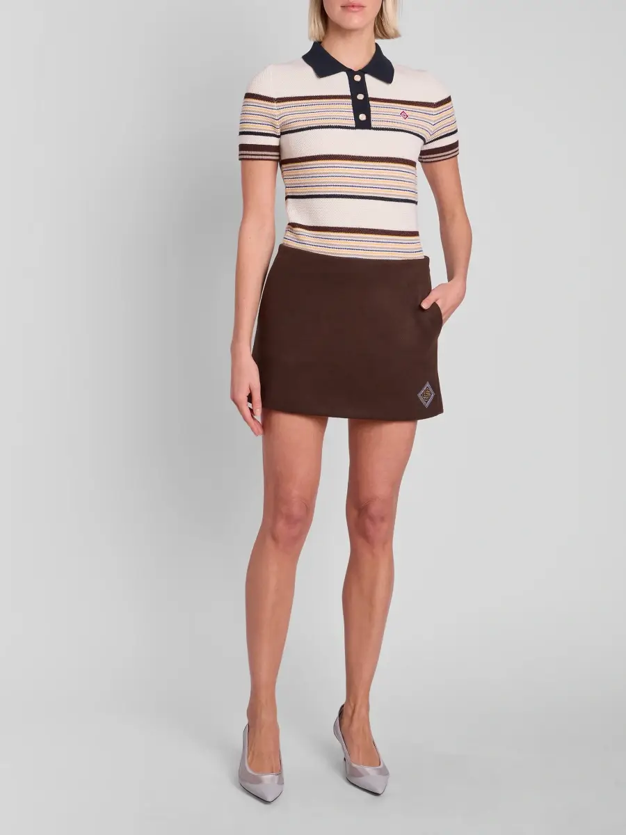 Casablanca Women's Café Striped Cotton & Wool-Blend Polo Top | Thumbnail 2