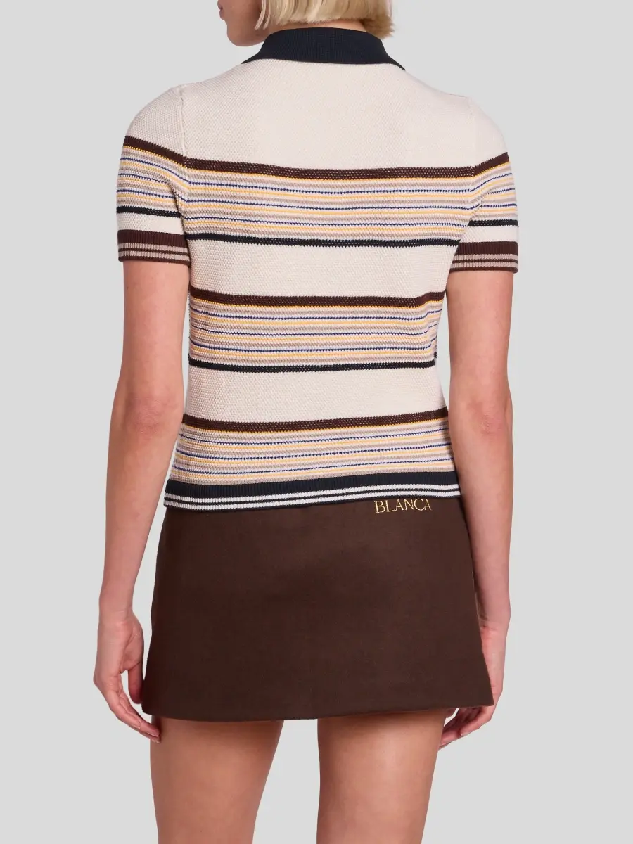 Casablanca Women's Café Striped Cotton & Wool-Blend Polo Top | Thumbnail 3