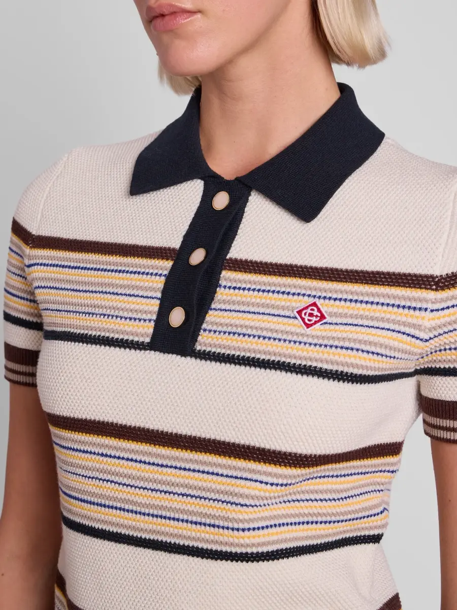 Casablanca Women's Café Striped Cotton & Wool-Blend Polo Top | Thumbnail 5