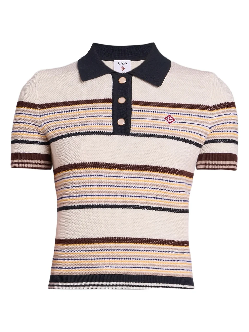 Women's Café Striped Cotton & Wool-Blend Polo Top Women's Café Striped Cotton & Wool-Blend Polo Top