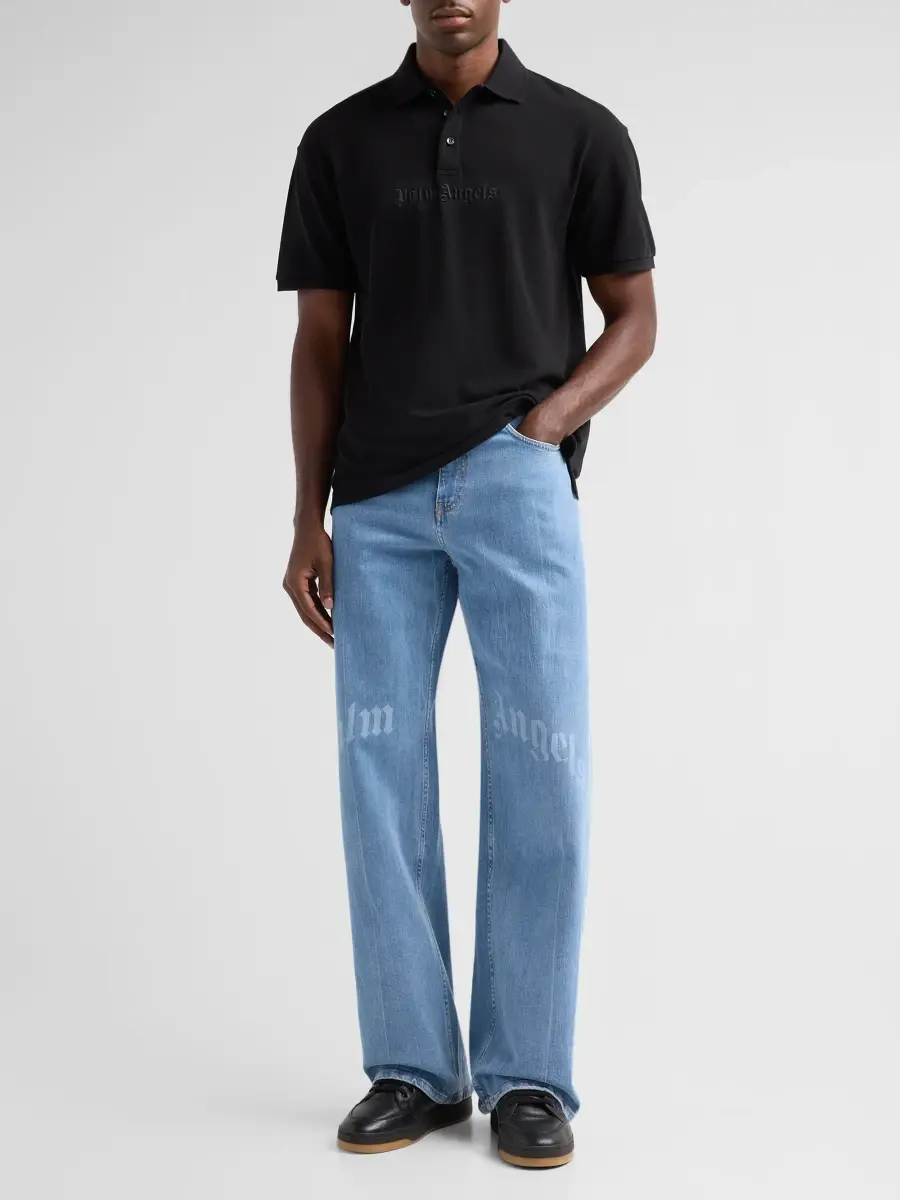 Palm Angels Men's Splitted Curved Logo Loose Jeans | Thumbnail 2 Palm Angels Men's Splitted Curved Logo Loose Jeans | Thumbnail 2
