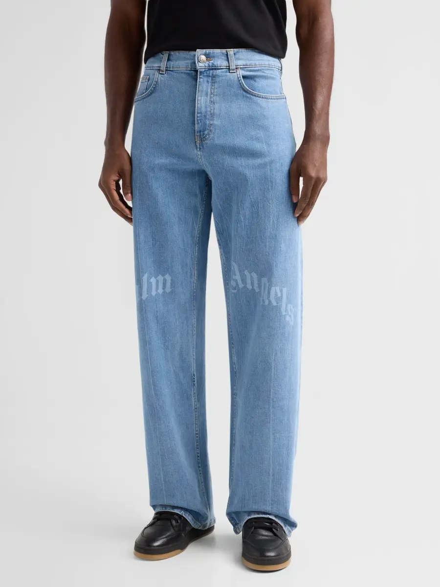 Palm Angels Men's Splitted Curved Logo Loose Jeans | Thumbnail 4 Palm Angels Men's Splitted Curved Logo Loose Jeans | Thumbnail 4