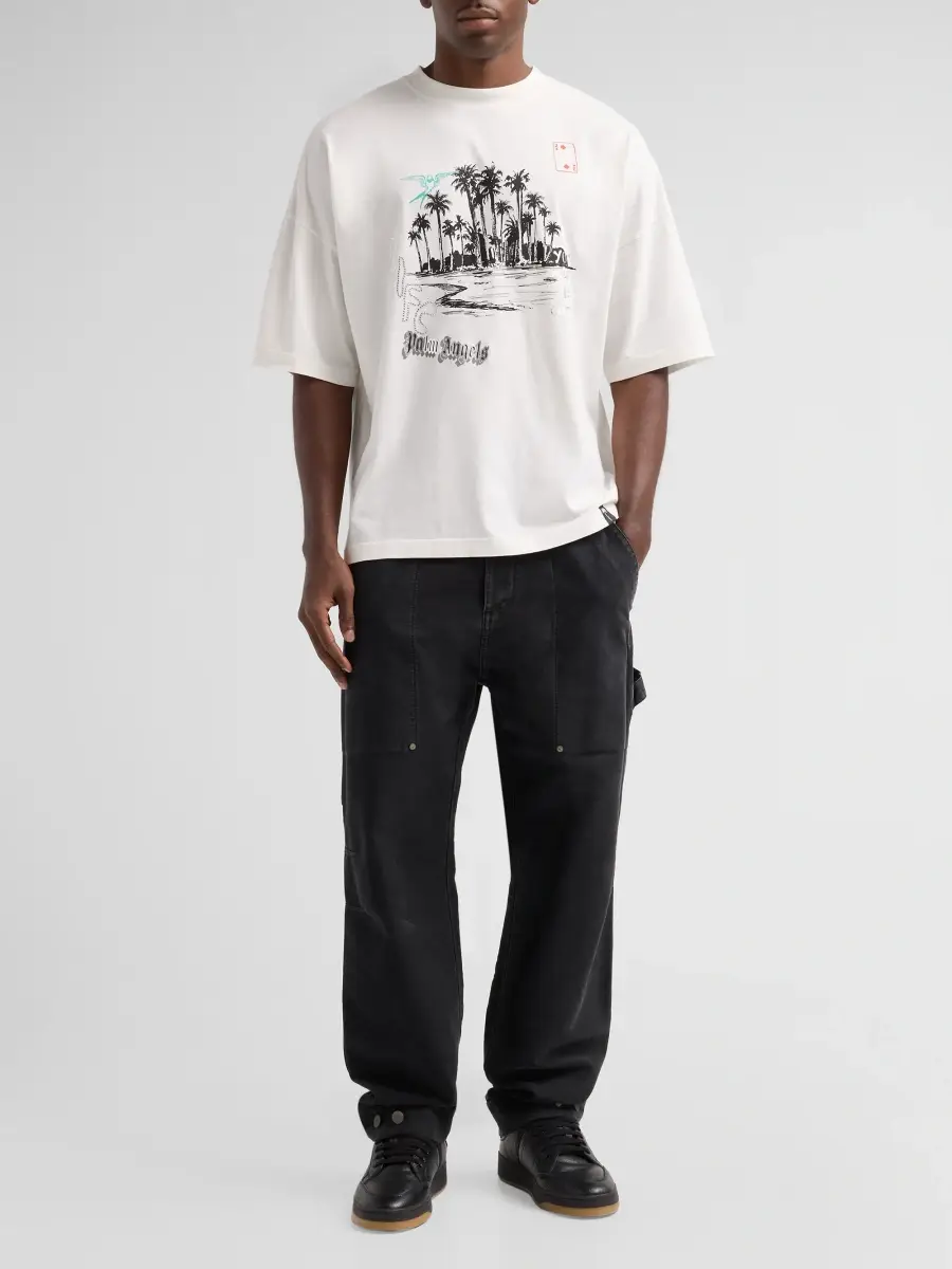 Palm Angels Men's Palm Life Cotton Loose Crewneck T-Shirt | Thumbnail 2 Palm Angels Men's Palm Life Cotton Loose Crewneck T-Shirt | Thumbnail 2