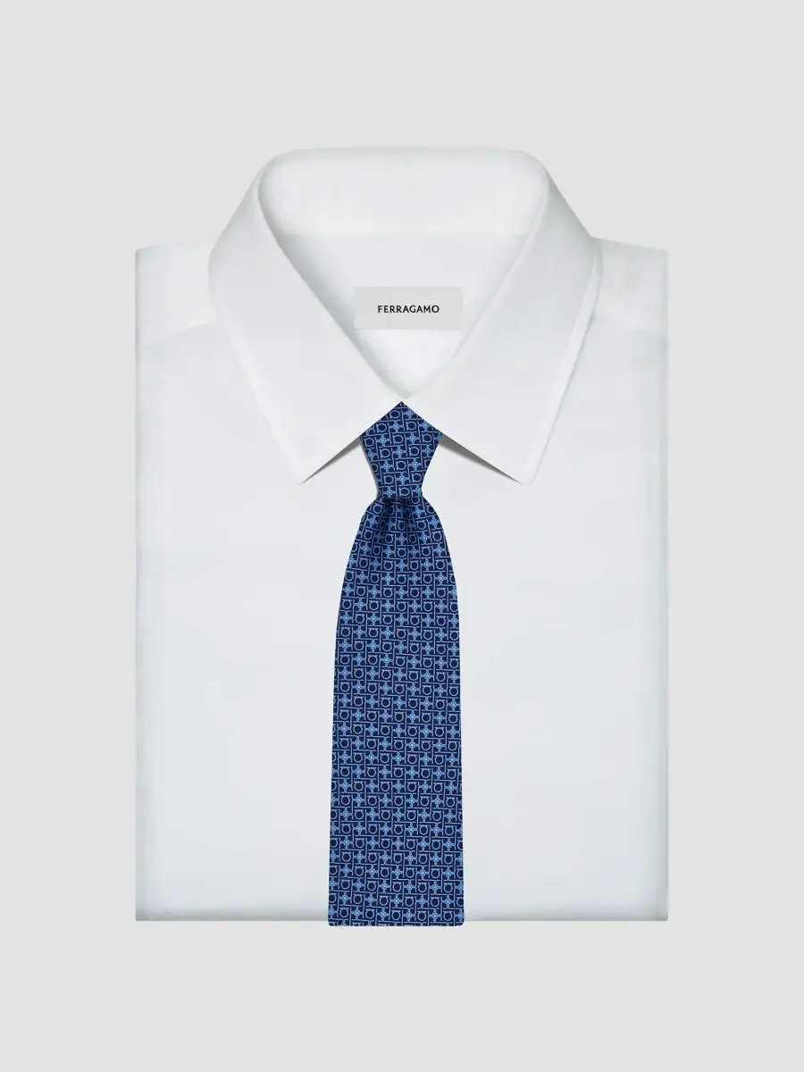 Ferragamo Men's Gancini-Print Silk Tie | Thumbnail 2