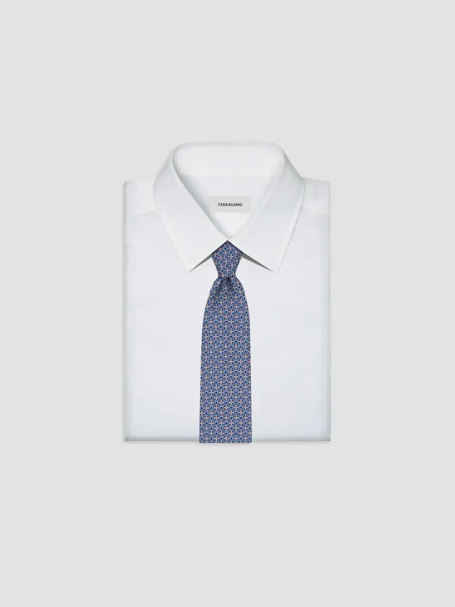 Ferragamo Men's Gancini-Print Silk Tie | Thumbnail 4