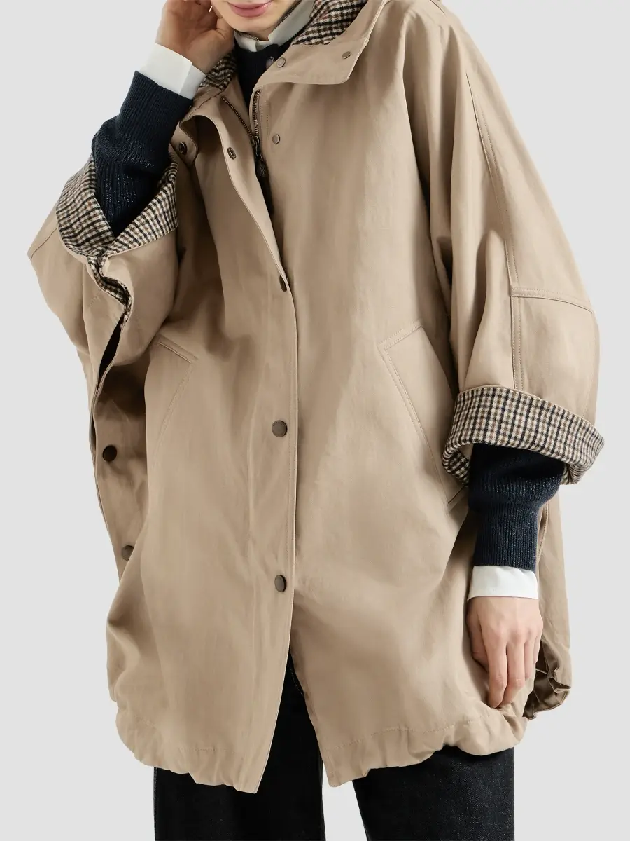 Brunello Cucinelli Women's Cotton and Linen Twill Hooded Outerwear Jacket with Monili - Camel | Thumbnail 2