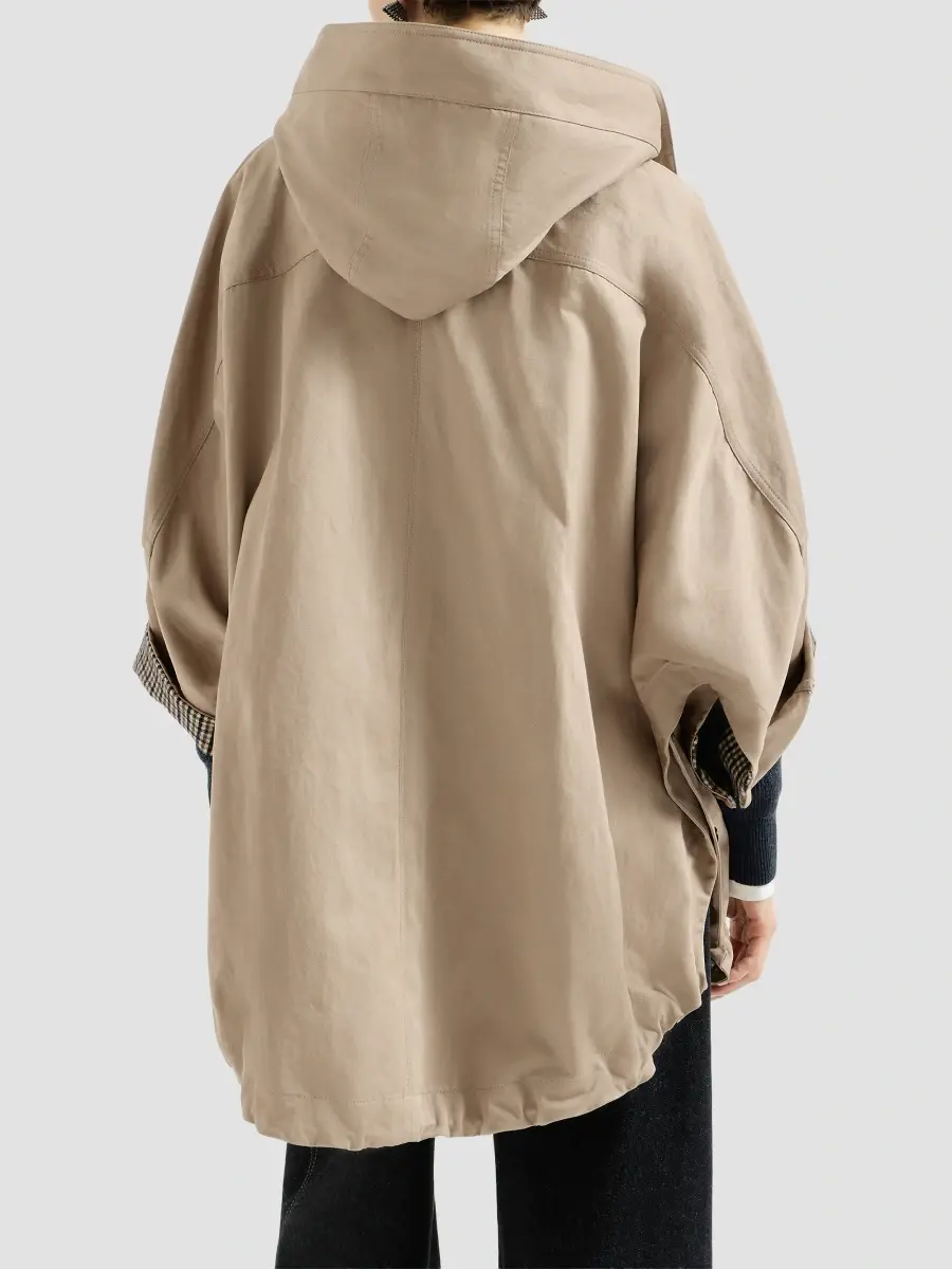 Brunello Cucinelli Women's Cotton and Linen Twill Hooded Outerwear Jacket with Monili - Camel | Thumbnail 4