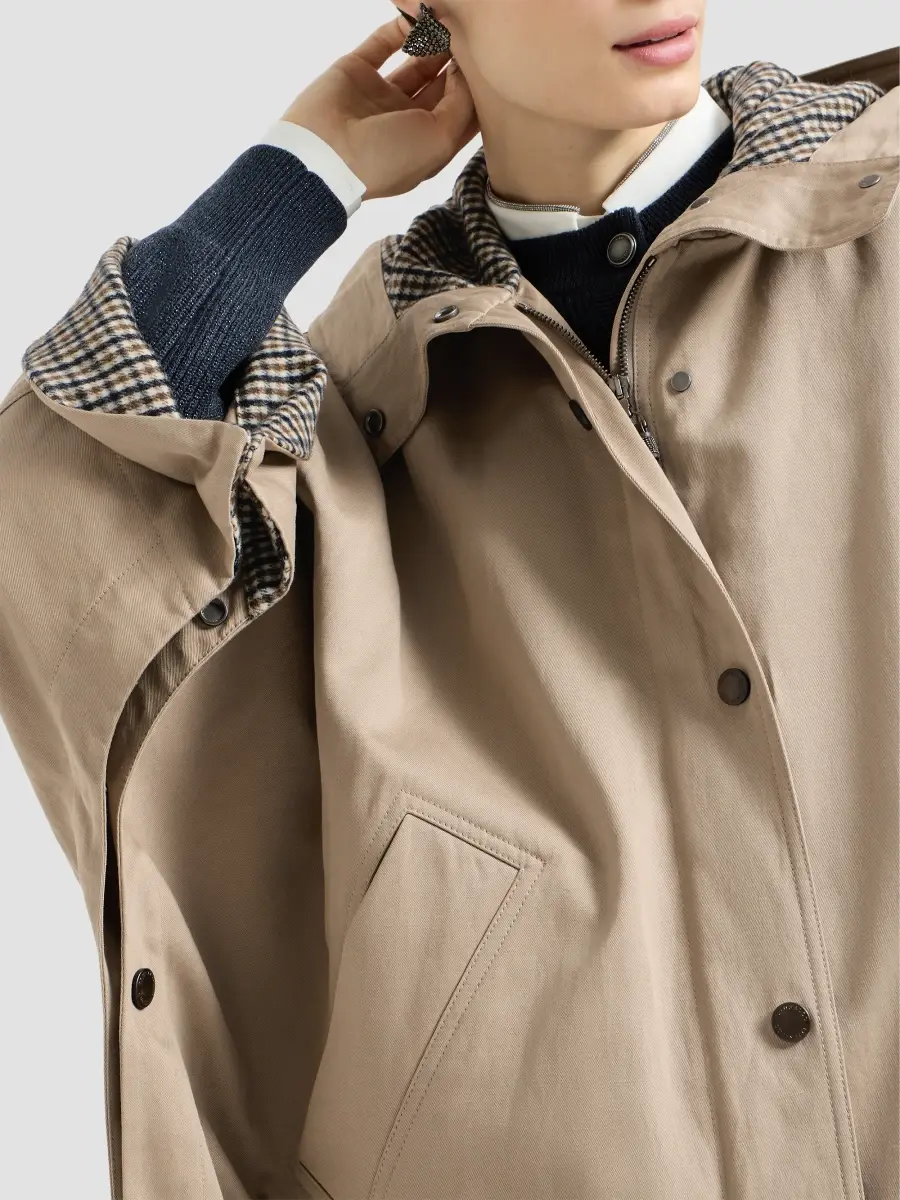 Brunello Cucinelli Women's Cotton and Linen Twill Hooded Outerwear Jacket with Monili - Camel | Thumbnail 5