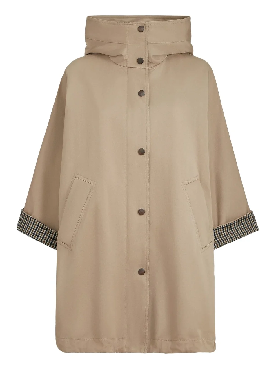 Brunello Cucinelli Women's Cotton and Linen Twill Hooded Outerwear Jacket with Monili - Camel