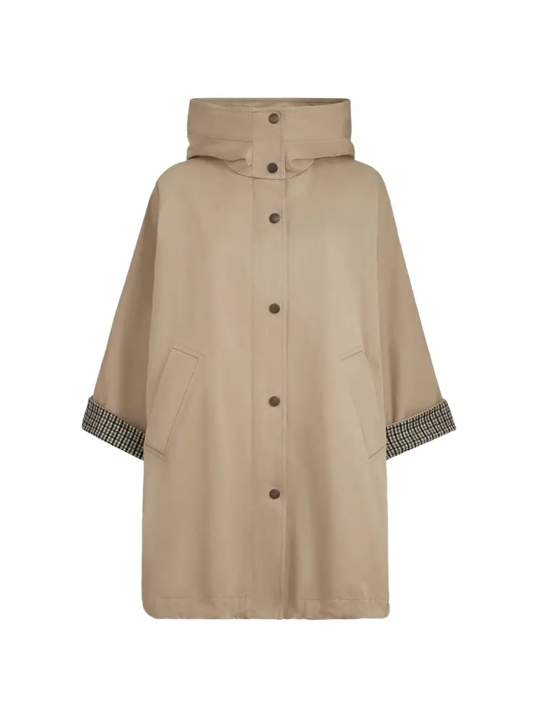 Women's Cotton and Linen Twill Hooded Outerwear Jacket with Monili - Camel Women's Cotton and Linen Twill Hooded Outerwear Jacket with Monili - Camel