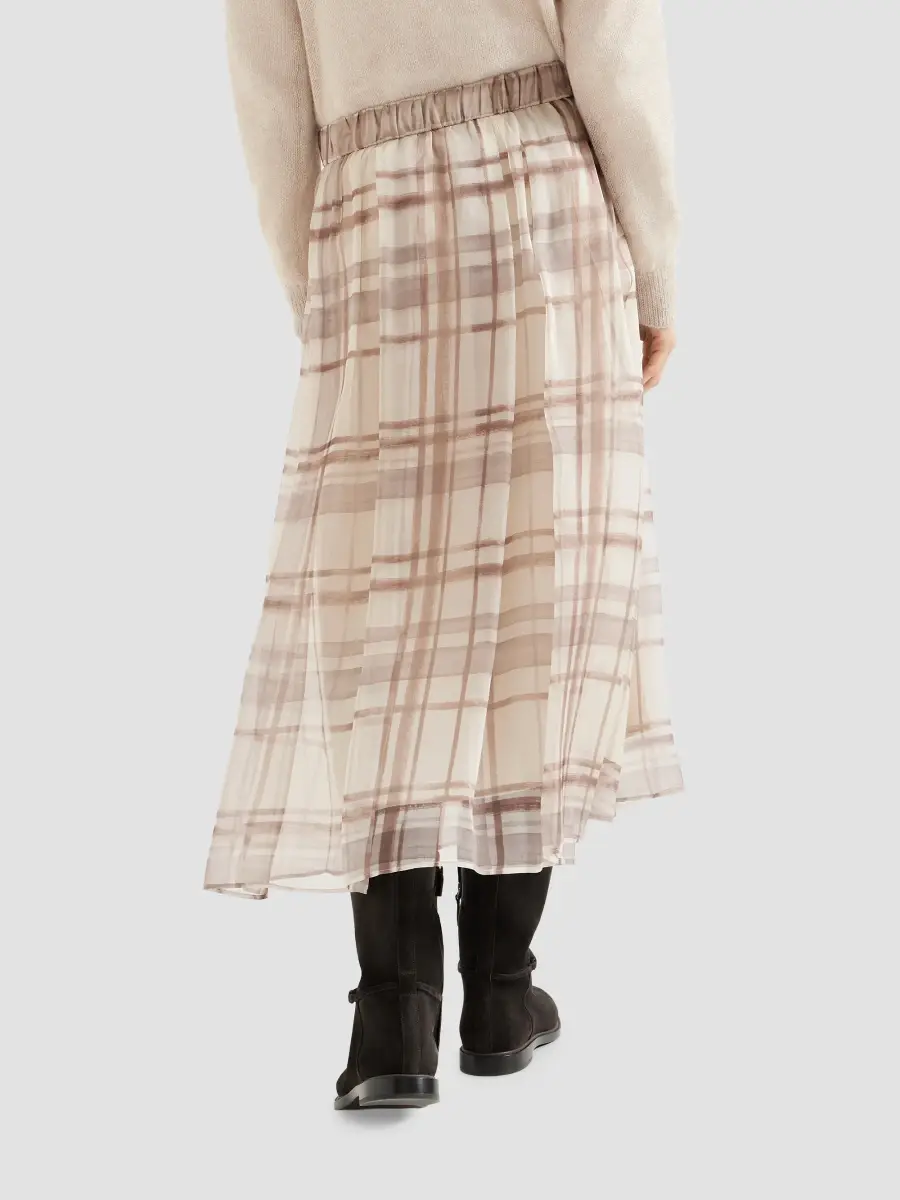 Brunello Cucinelli Women's Silk Organza Pleated Skirt in Macrocheck Print - Beige | Thumbnail 3 Brunello Cucinelli Women's Silk Organza Pleated Skirt in Macrocheck Print - Beige | Thumbnail 3