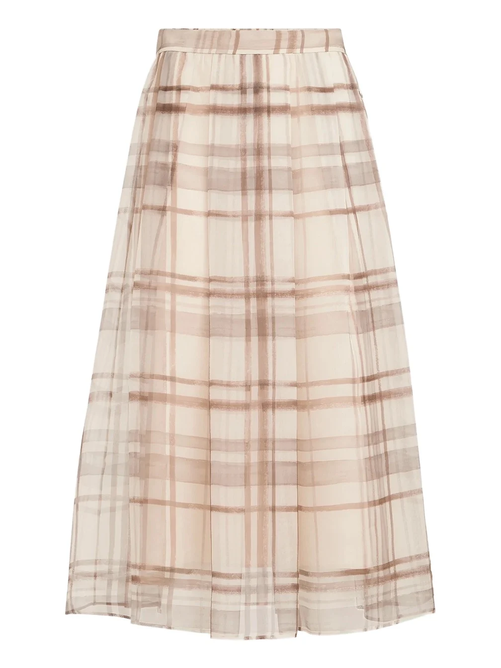 Women's Silk Organza Pleated Skirt in Macrocheck Print - Beige Women's Silk Organza Pleated Skirt in Macrocheck Print - Beige