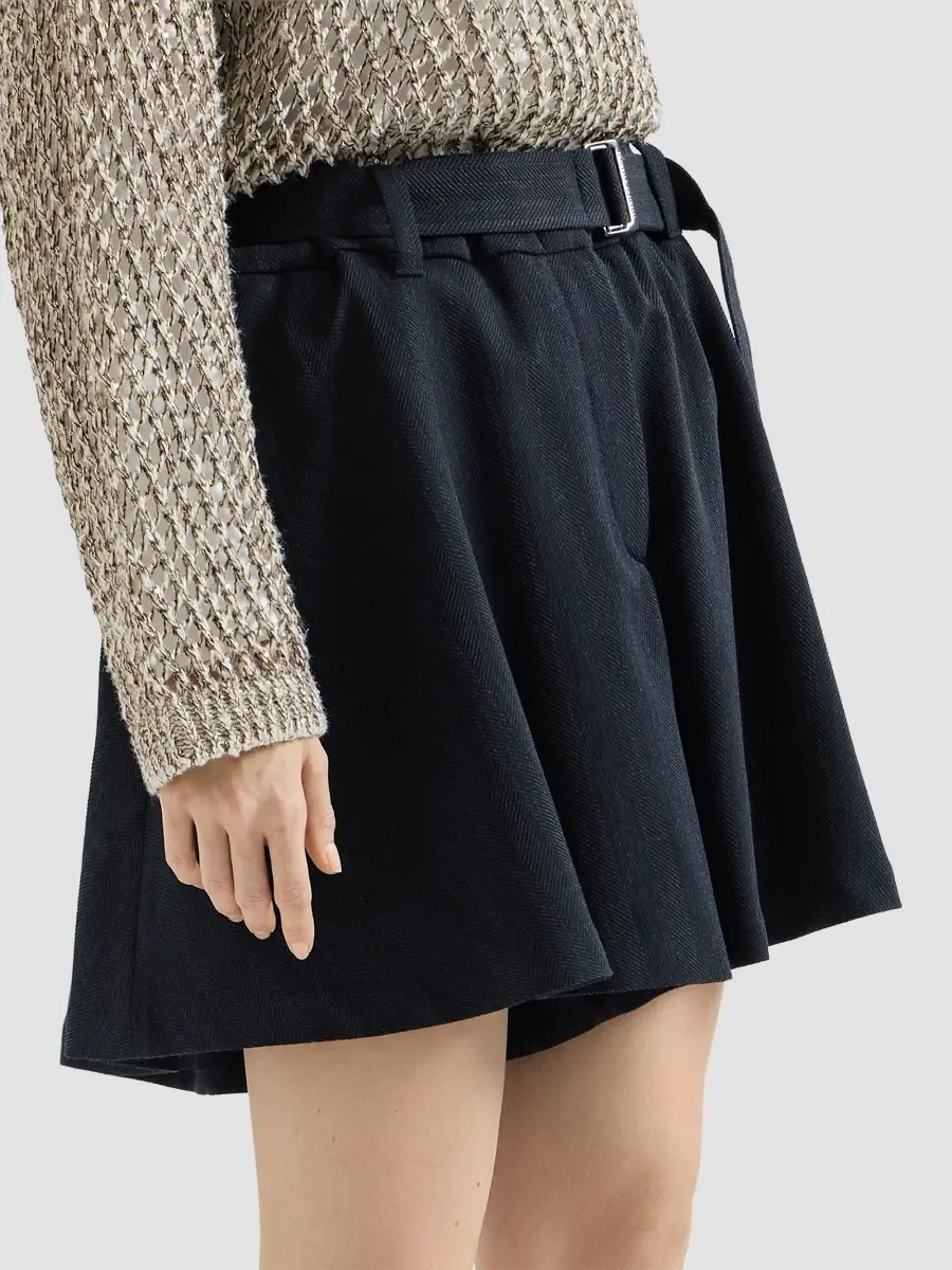 Brunello Cucinelli Women's Virgin Wool Crepe Chevron Skirt-Pants with Monili - Navy Blue | Thumbnail 2 Brunello Cucinelli Women's Virgin Wool Crepe Chevron Skirt-Pants with Monili - Navy Blue | Thumbnail 2