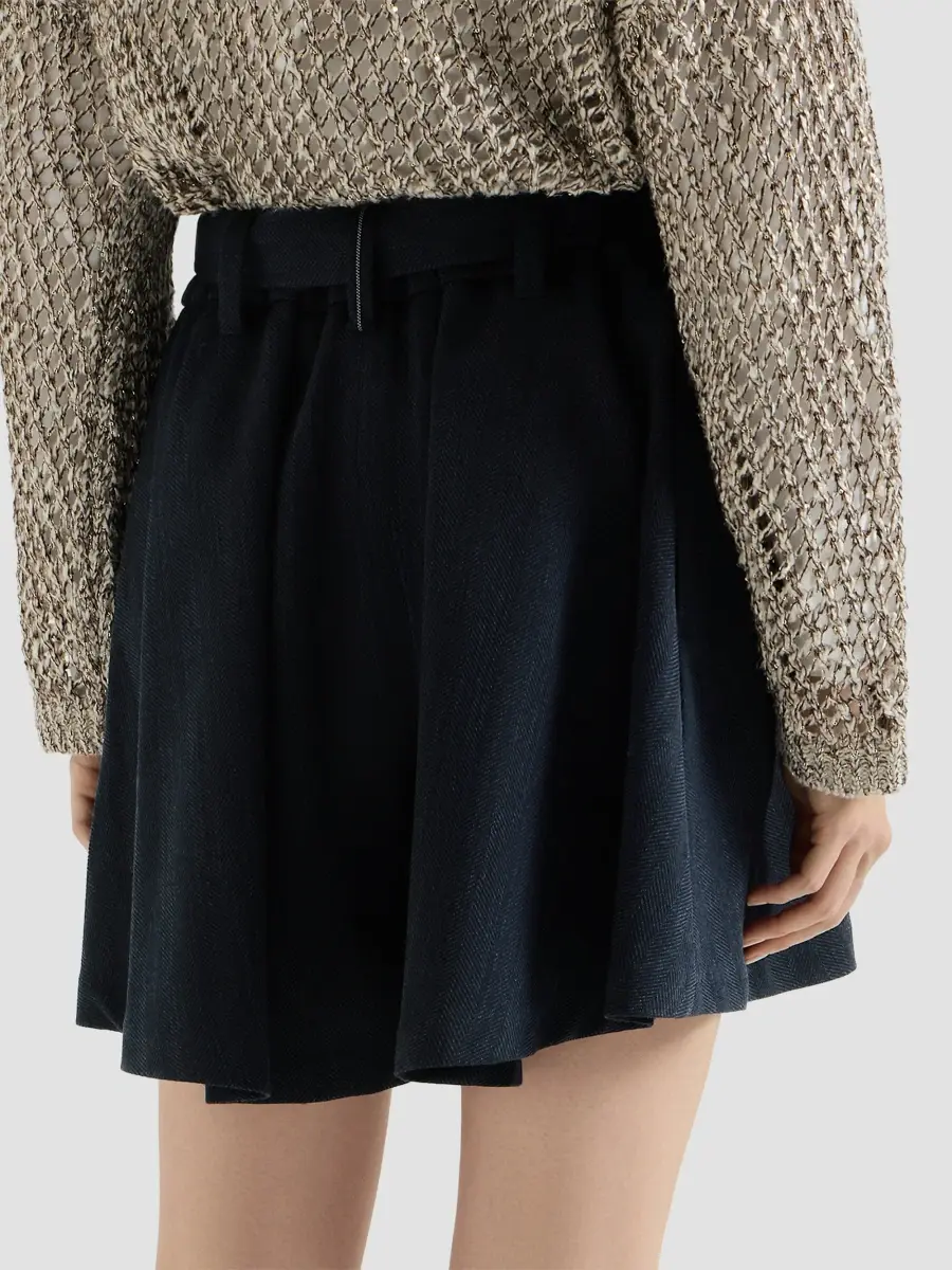 Brunello Cucinelli Women's Virgin Wool Crepe Chevron Skirt-Pants with Monili - Navy Blue | Thumbnail 3 Brunello Cucinelli Women's Virgin Wool Crepe Chevron Skirt-Pants with Monili - Navy Blue | Thumbnail 3