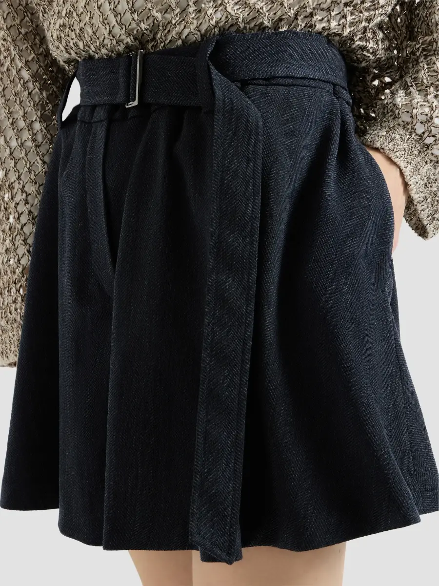 Brunello Cucinelli Women's Virgin Wool Crepe Chevron Skirt-Pants with Monili - Navy Blue | Thumbnail 4 Brunello Cucinelli Women's Virgin Wool Crepe Chevron Skirt-Pants with Monili - Navy Blue | Thumbnail 4