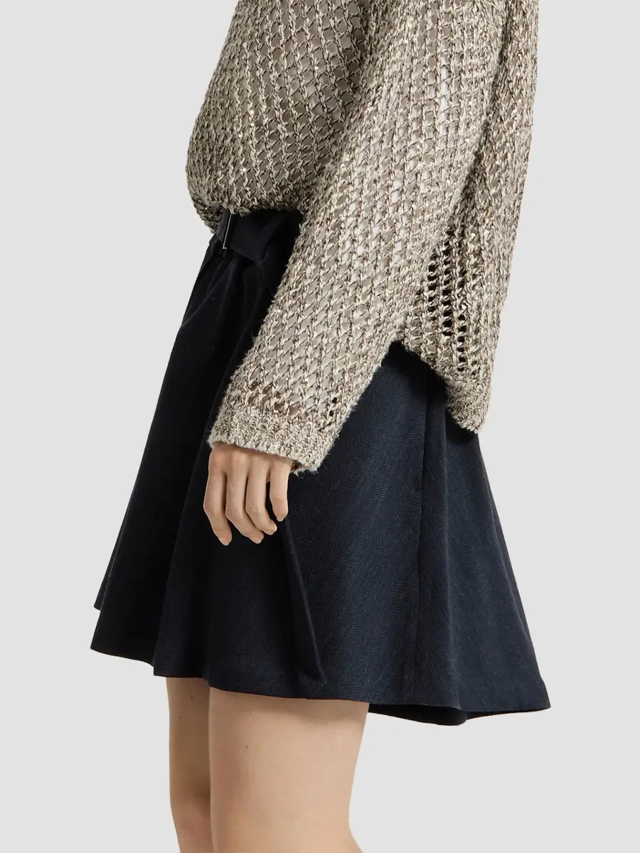 Brunello Cucinelli Women's Virgin Wool Crepe Chevron Skirt-Pants with Monili - Navy Blue | Thumbnail 5 Brunello Cucinelli Women's Virgin Wool Crepe Chevron Skirt-Pants with Monili - Navy Blue | Thumbnail 5