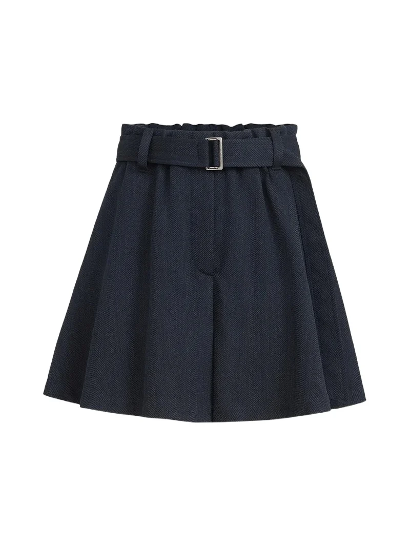 Women's Virgin Wool Crepe Chevron Skirt-Pants with Monili - Navy Blue Women's Virgin Wool Crepe Chevron Skirt-Pants with Monili - Navy Blue