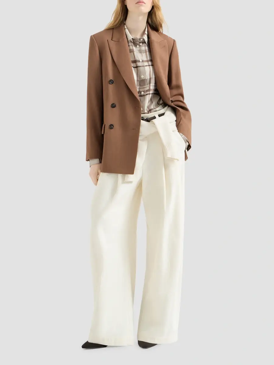 Brunello Cucinelli Women's Silk Pongée Shirt in Macrocheck Print - Panama | Thumbnail 6 Brunello Cucinelli Women's Silk Pongée Shirt in Macrocheck Print - Panama | Thumbnail 6
