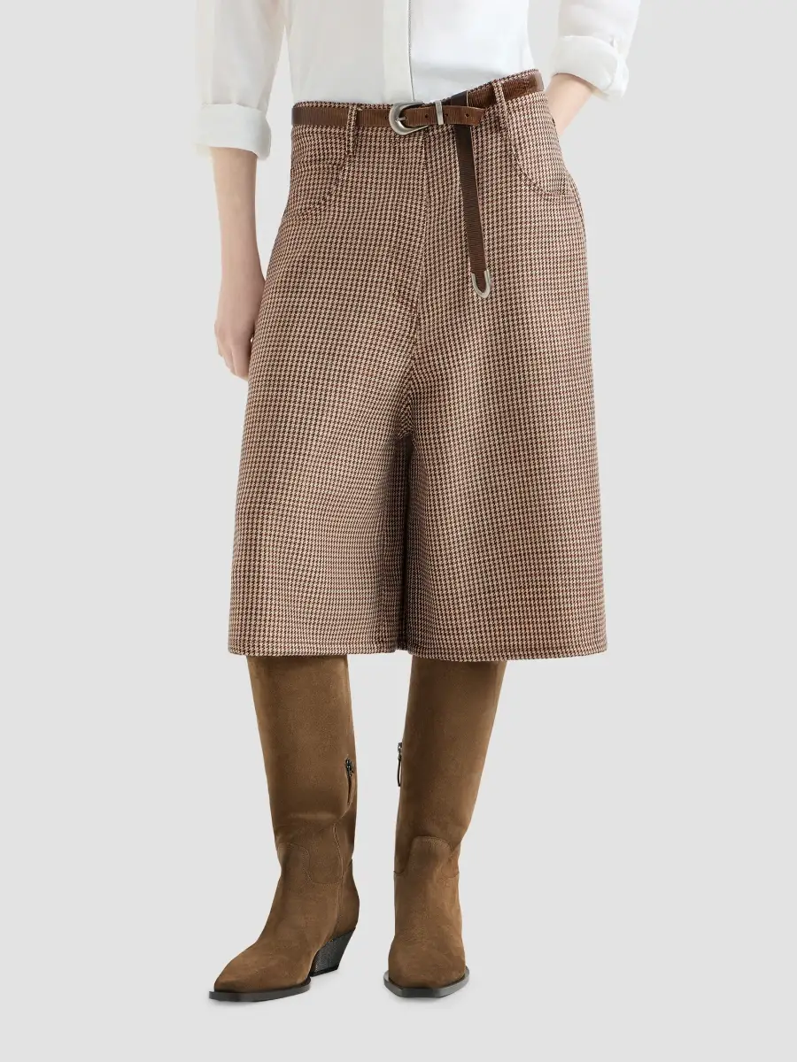 Brunello Cucinelli Women's Sparkling Virgin Wool Houndstooth Long Bermuda Shorts | Thumbnail 2