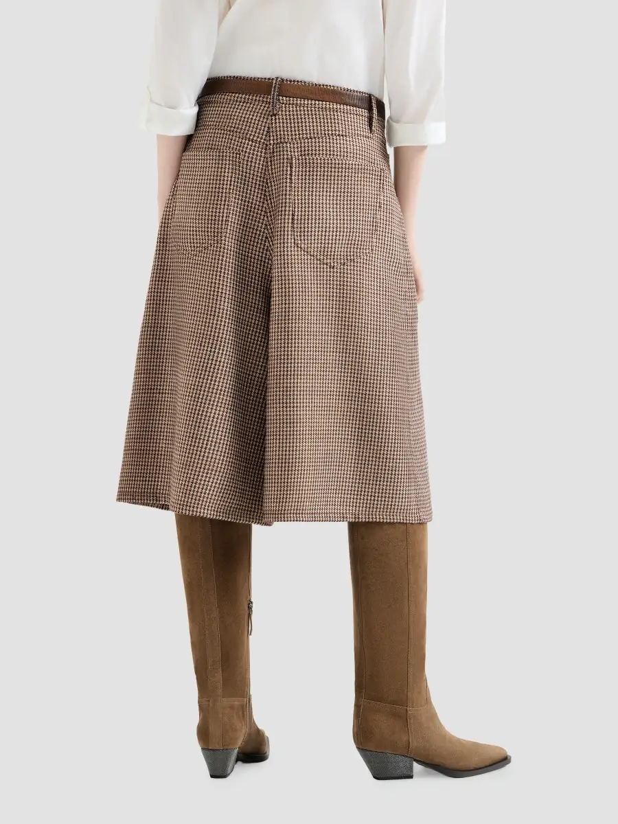 Brunello Cucinelli Women's Sparkling Virgin Wool Houndstooth Long Bermuda Shorts | Thumbnail 3