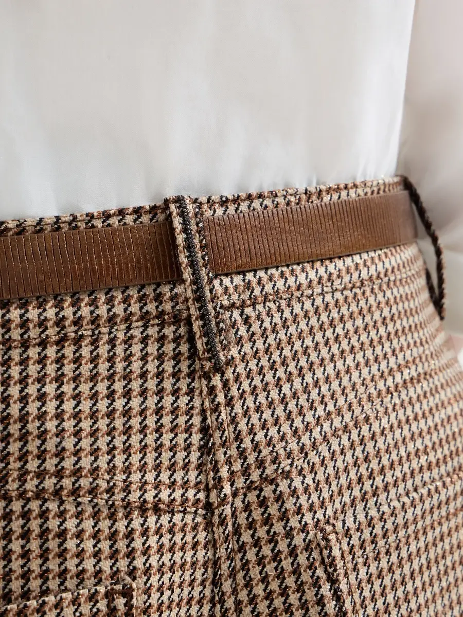 Brunello Cucinelli Women's Sparkling Virgin Wool Houndstooth Long Bermuda Shorts | Thumbnail 5