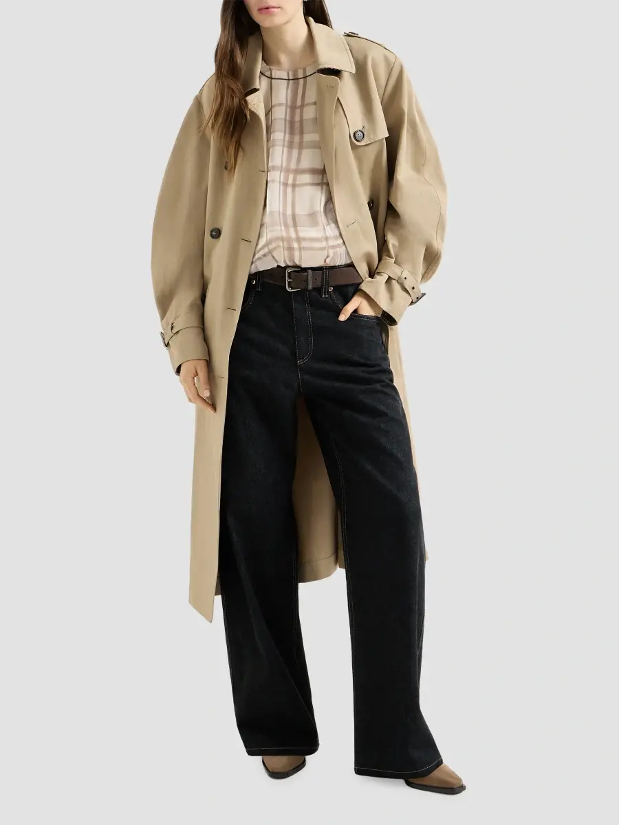 Brunello Cucinelli Women's Silk Organza T-Shirt in Macro Check Print with Shiny Neck Detail | Thumbnail 6 Brunello Cucinelli Women's Silk Organza T-Shirt in Macro Check Print with Shiny Neck Detail | Thumbnail 6