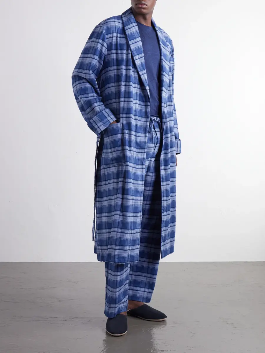 Derek Rose Kelburn Belted Checked Brushed Cotton-Flannel Robe - Men | Thumbnail 2