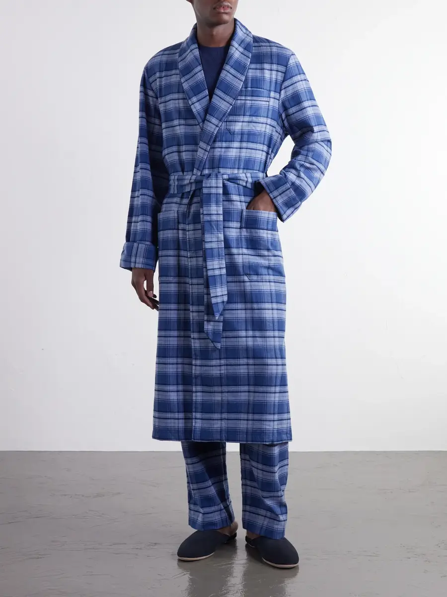 Derek Rose Kelburn Belted Checked Brushed Cotton-Flannel Robe - Men | Thumbnail 3