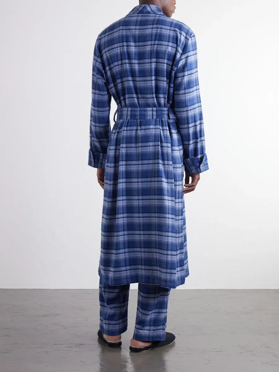 Derek Rose Kelburn Belted Checked Brushed Cotton-Flannel Robe - Men | Thumbnail 4