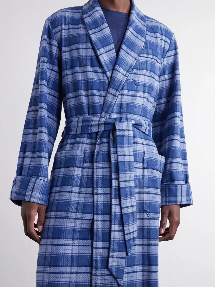 Derek Rose Kelburn Belted Checked Brushed Cotton-Flannel Robe - Men | Thumbnail 5