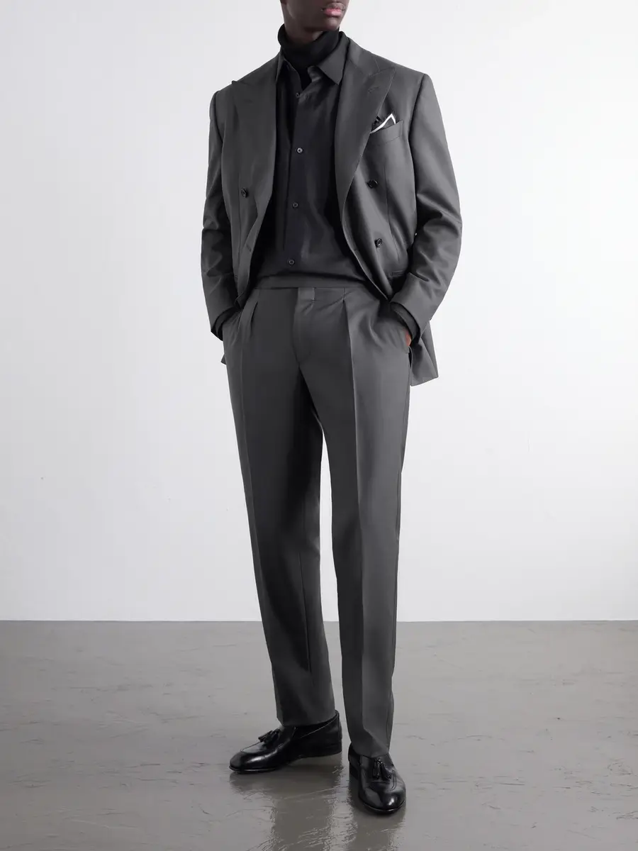 Thom Sweeney Tapered Pleated Wool-Twill Suit Trousers - Men | Thumbnail 2