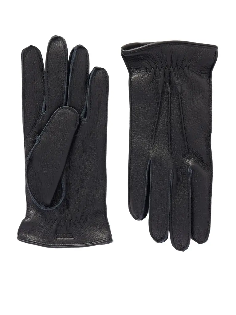 Zegna Logo-Embossed Full-Grain Leather Gloves - Men