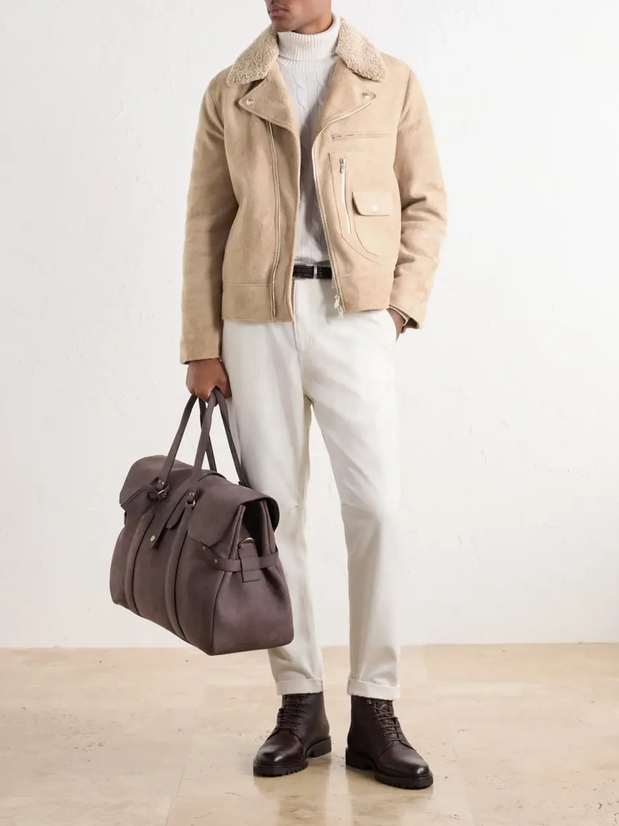 Brunello Cucinelli Shearling-Trimmed Suede Leather Biker Jacket - Men | Thumbnail 2 Brunello Cucinelli Shearling-Trimmed Suede Leather Biker Jacket - Men | Thumbnail 2