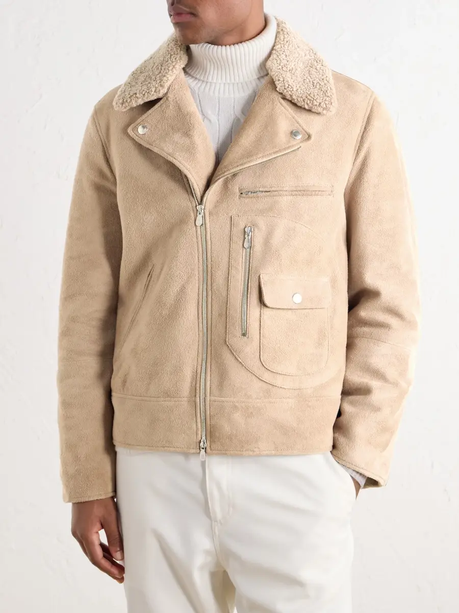 Brunello Cucinelli Shearling-Trimmed Suede Leather Biker Jacket - Men | Thumbnail 3 Brunello Cucinelli Shearling-Trimmed Suede Leather Biker Jacket - Men | Thumbnail 3